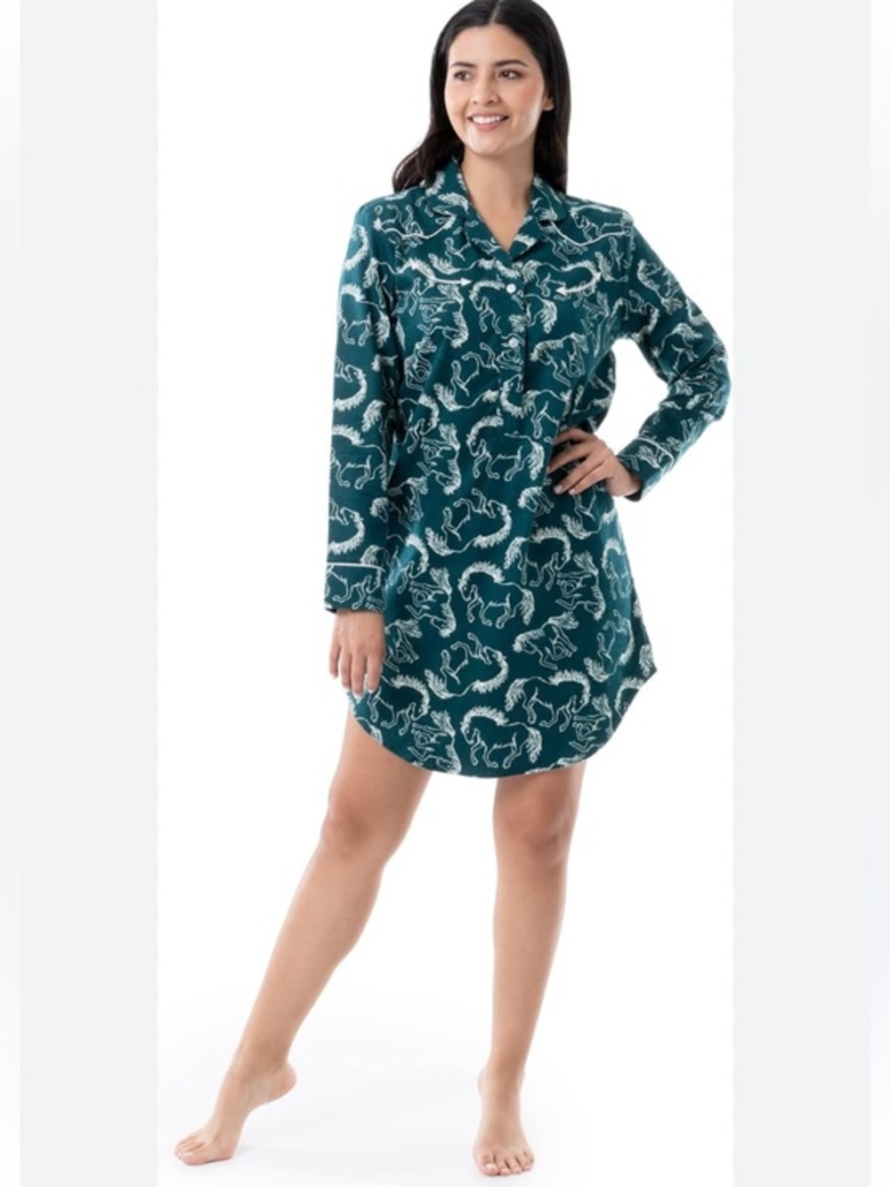 Wrangler Teal Horse-Print Long Sleeve Flannel Western Sleep-shirt NWT  Small